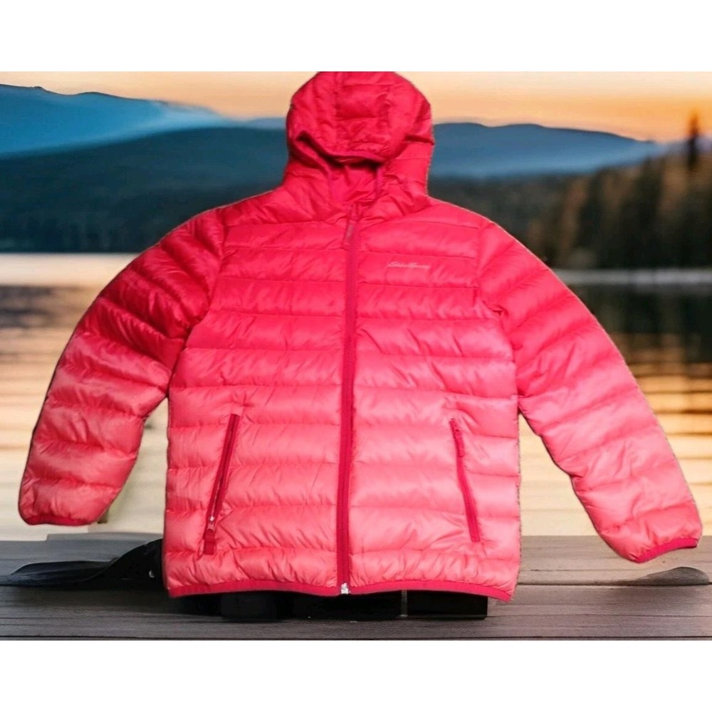 Eddie Bauer Reversible Puffer Jacket Kids M 10/12 Pink Excellent Ombre Down Fill